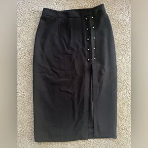 Black High Slit Pencil Skirt Metal Accents Size Small